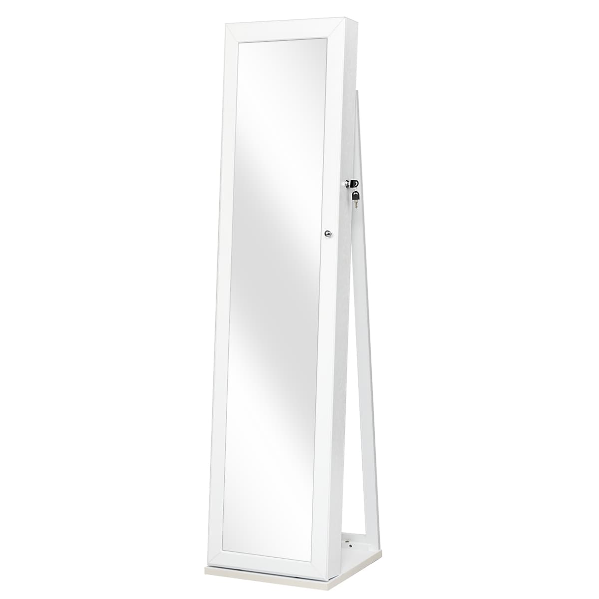 CostwayArmoire à Bijoux sur Pieds Miroir Pleine Longueur et Miroir de Maquillage Intégré 38 x 38 x 157,5 cm Blanc