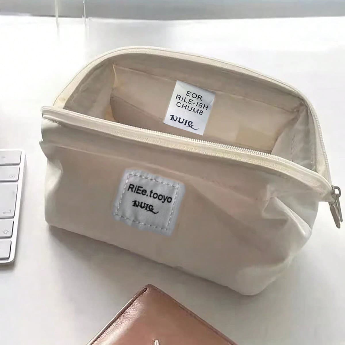 Minimaliste Pour Femme Waterproof En Canevas Trousse De Toilette , Portable Grande Capacité Sac De Rangement Pour Cosmétique Trousse De Maquillage